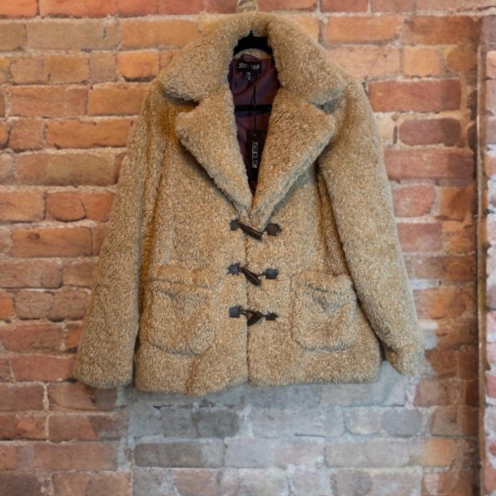 Current Mood Tan Teddy Jacket with Toggle Closure